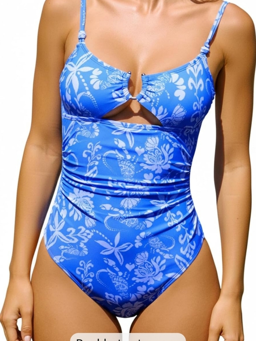 Cupshe Blue and White Floral One-Piece Swimsuit Small